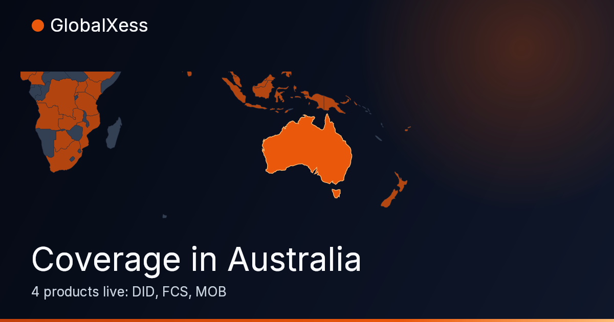 Map highlighting GlobalXess coverage in Australia