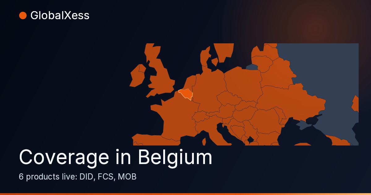 Map highlighting GlobalXess coverage in Belgium