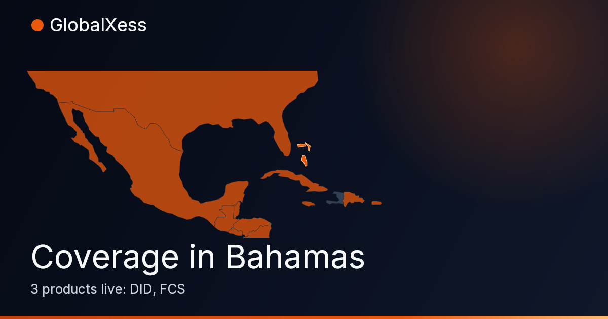 Map highlighting GlobalXess coverage in Bahamas