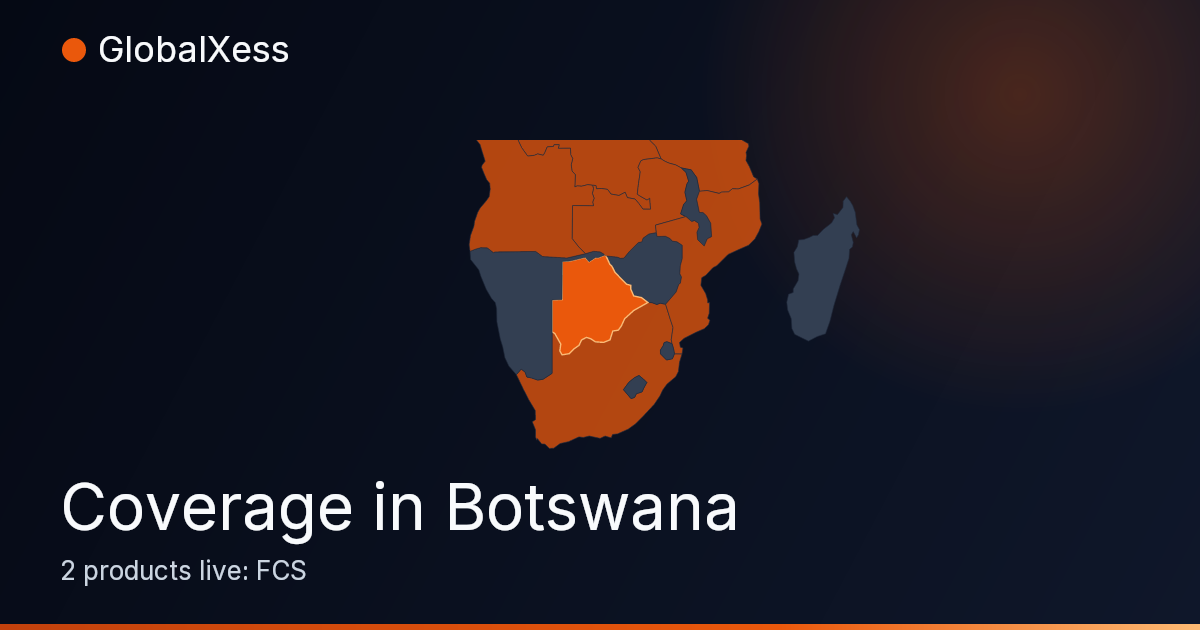 Map highlighting GlobalXess coverage in Botswana