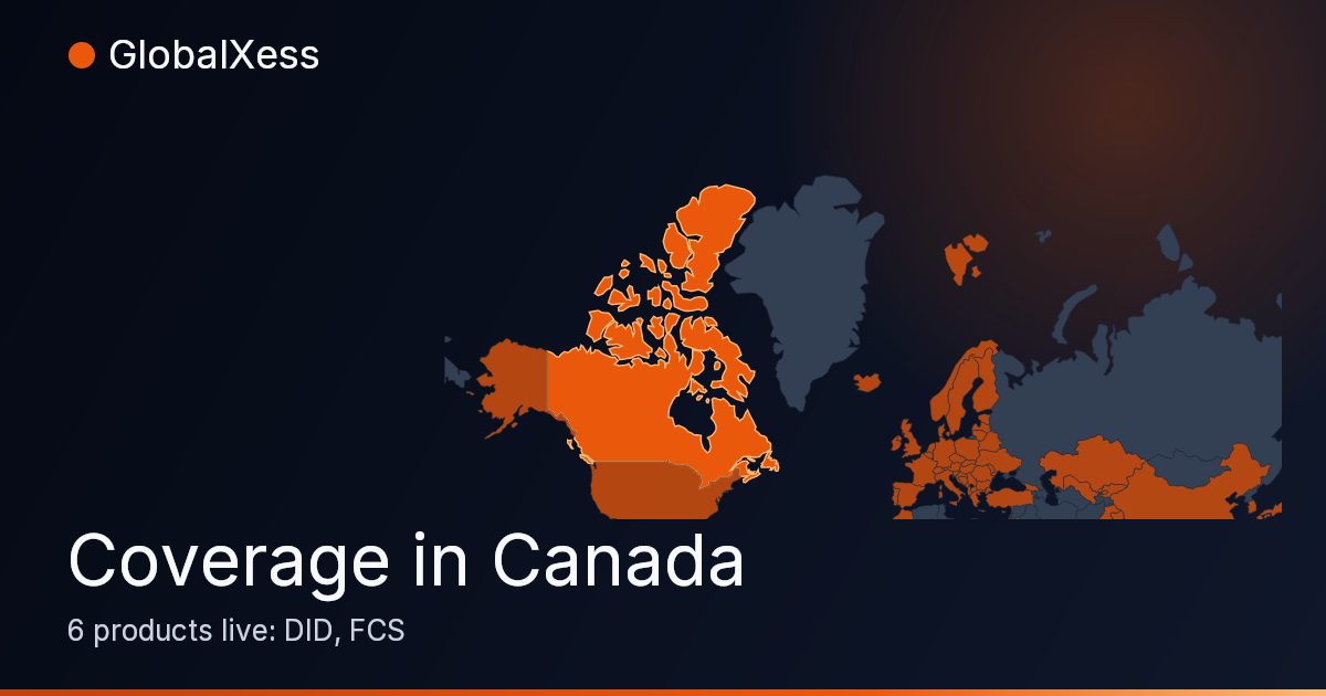 Map highlighting GlobalXess coverage in Canada