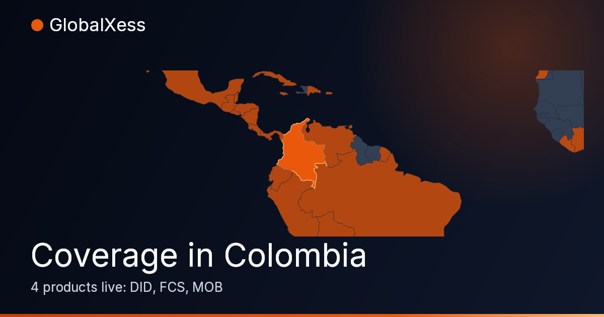 Map highlighting GlobalXess coverage in Colombia