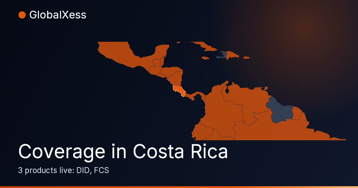Map highlighting GlobalXess coverage in Costa Rica