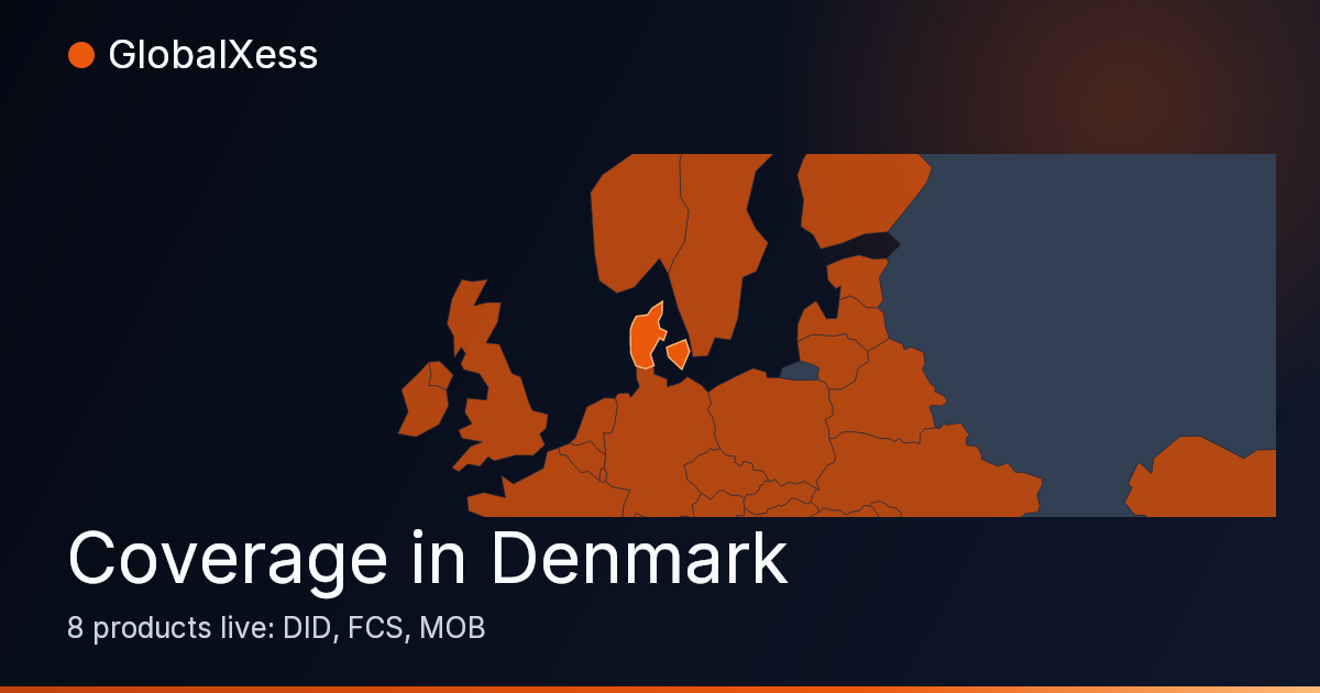 Map highlighting GlobalXess coverage in Denmark