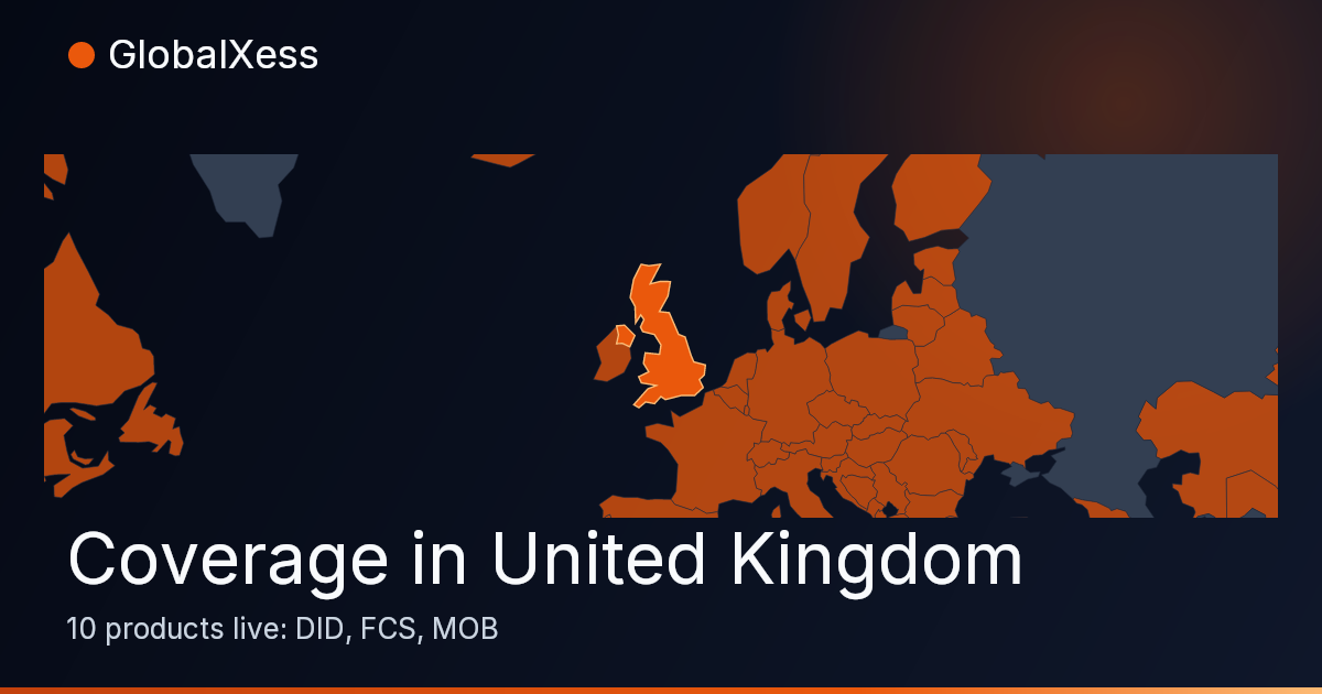 Map highlighting GlobalXess coverage in United Kingdom