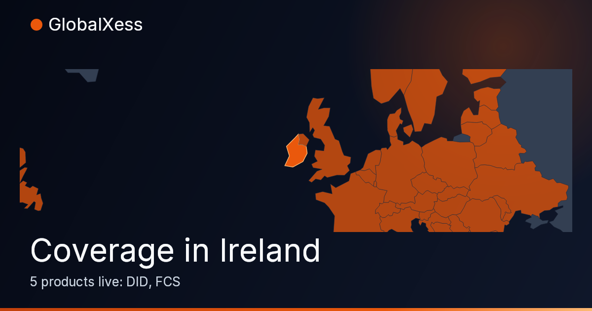 Map highlighting GlobalXess coverage in Ireland