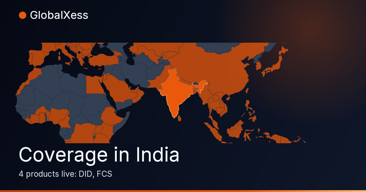 Map highlighting GlobalXess coverage in India