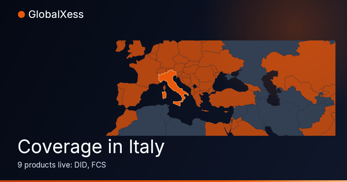 Map highlighting GlobalXess coverage in Italy