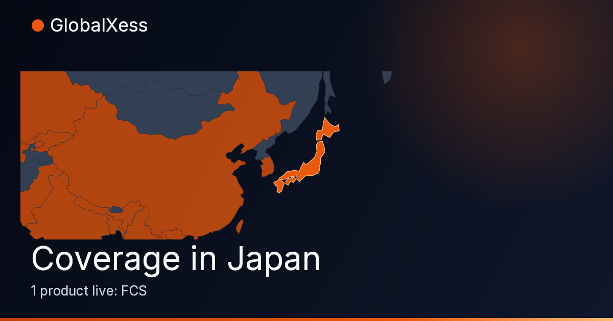Map highlighting GlobalXess coverage in Japan
