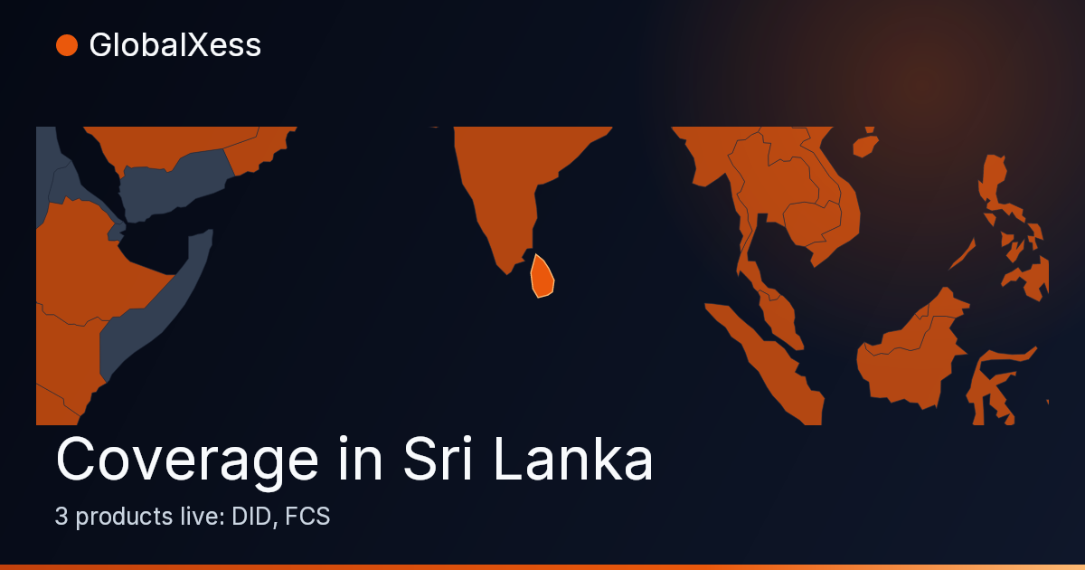 Map highlighting GlobalXess coverage in Sri Lanka