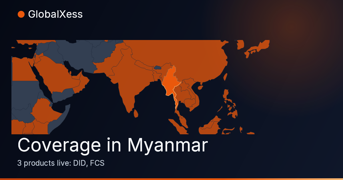 Map highlighting GlobalXess coverage in Myanmar
