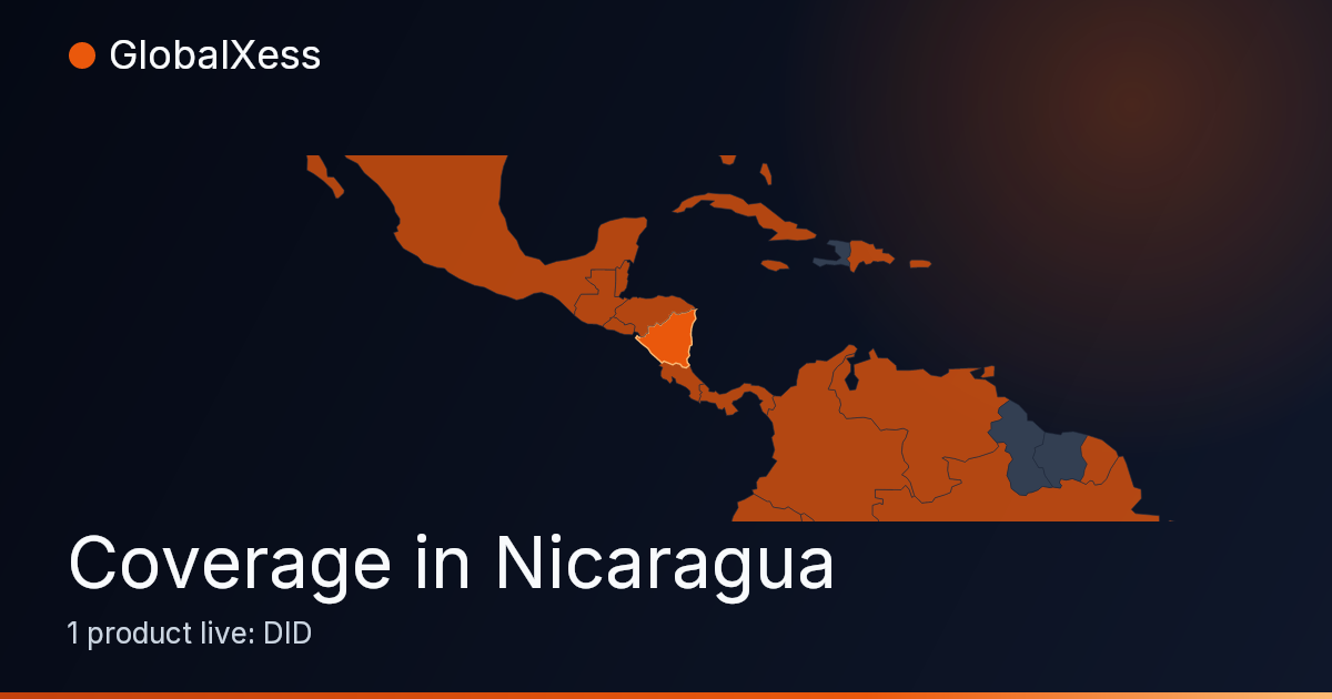 Map highlighting GlobalXess coverage in Nicaragua
