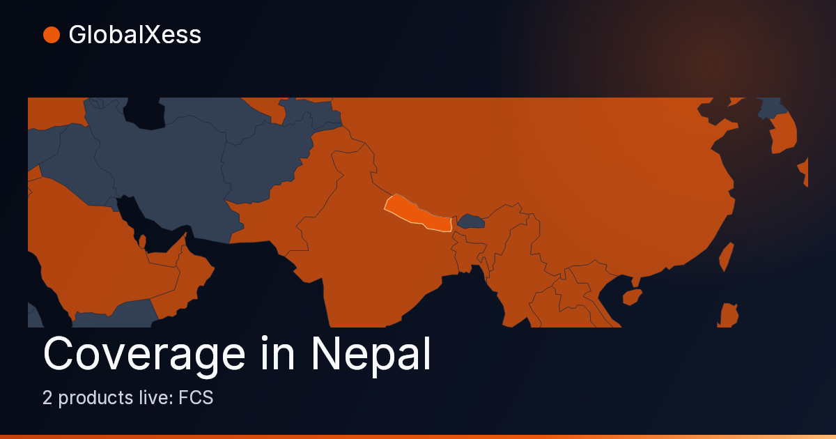 Map highlighting GlobalXess coverage in Nepal