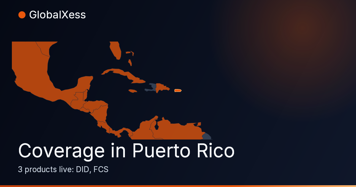 Map highlighting GlobalXess coverage in Puerto Rico