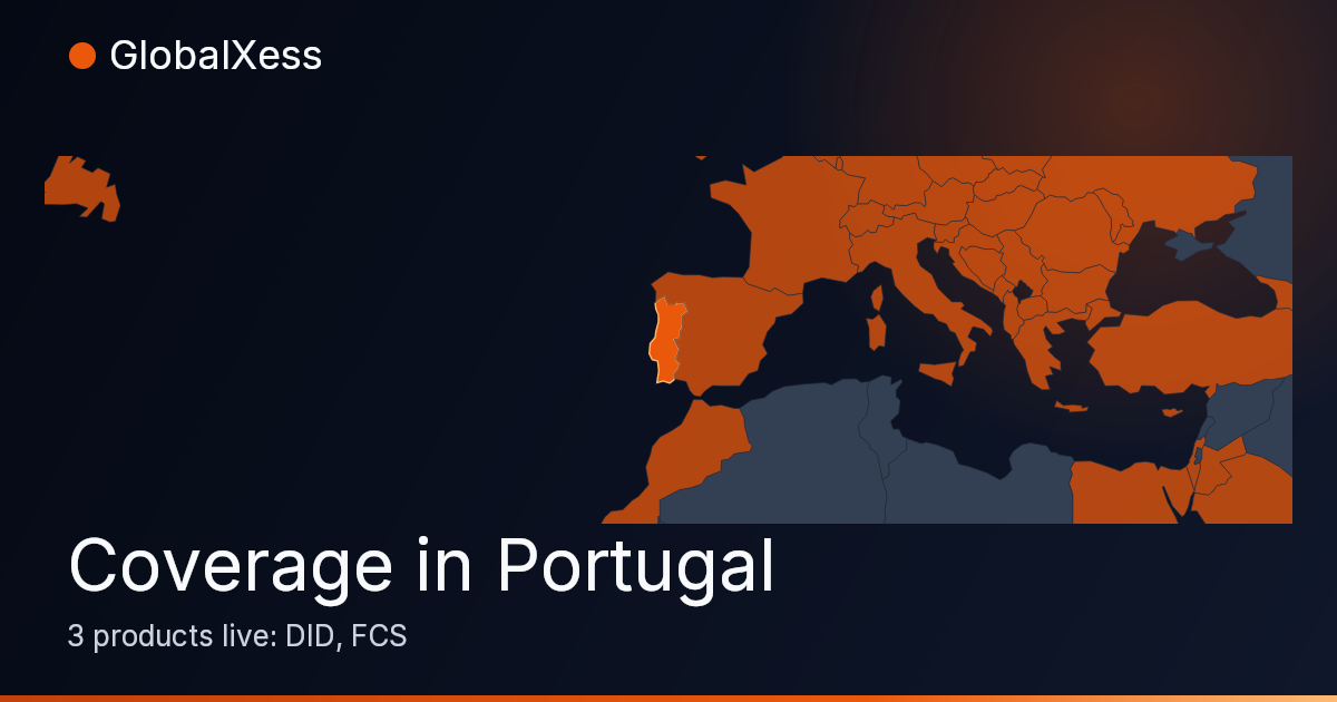 Map highlighting GlobalXess coverage in Portugal