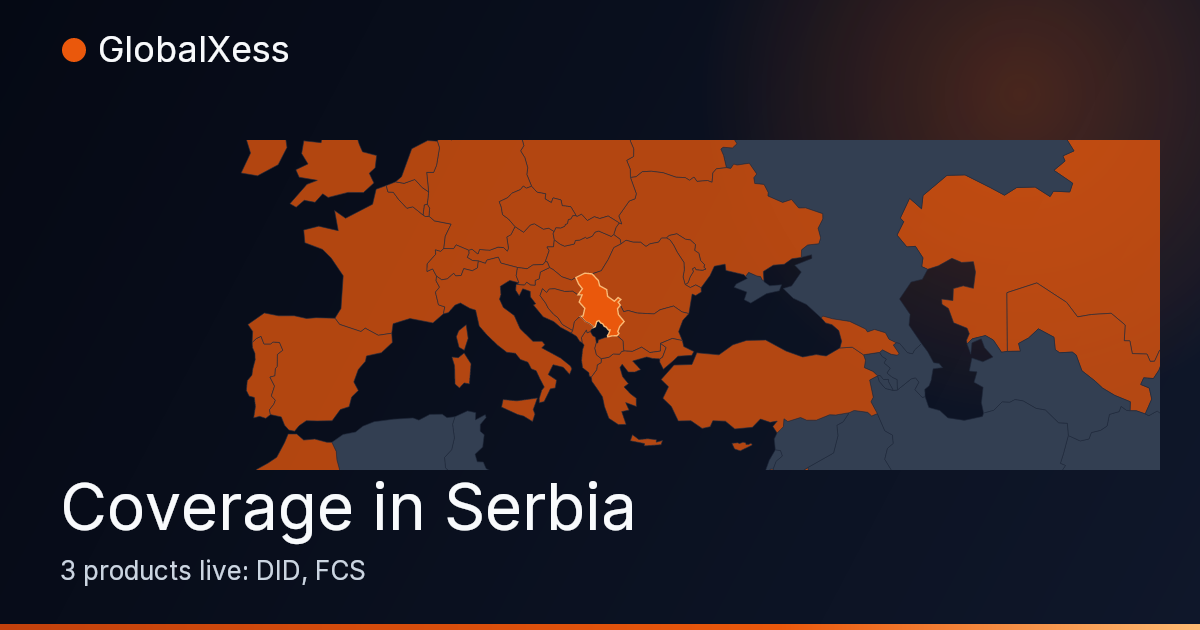 Map highlighting GlobalXess coverage in Serbia