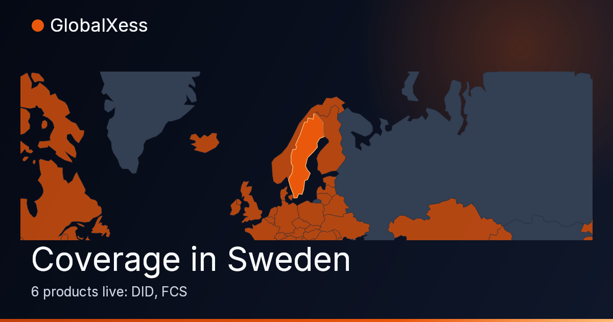 Map highlighting GlobalXess coverage in Sweden