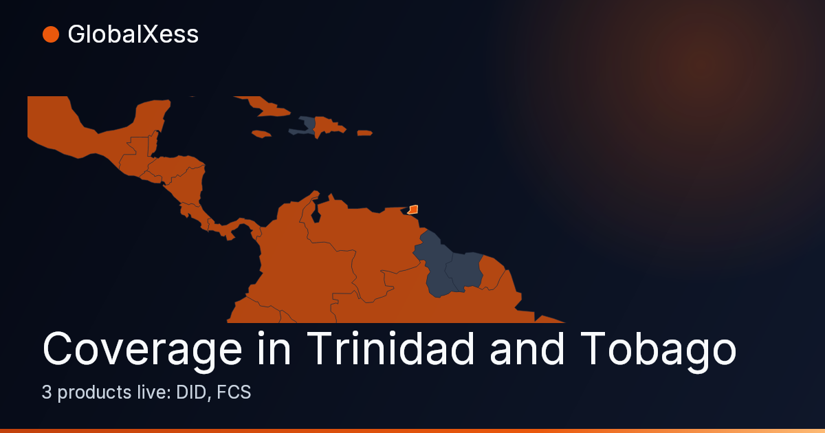 Map highlighting GlobalXess coverage in Trinidad and Tobago