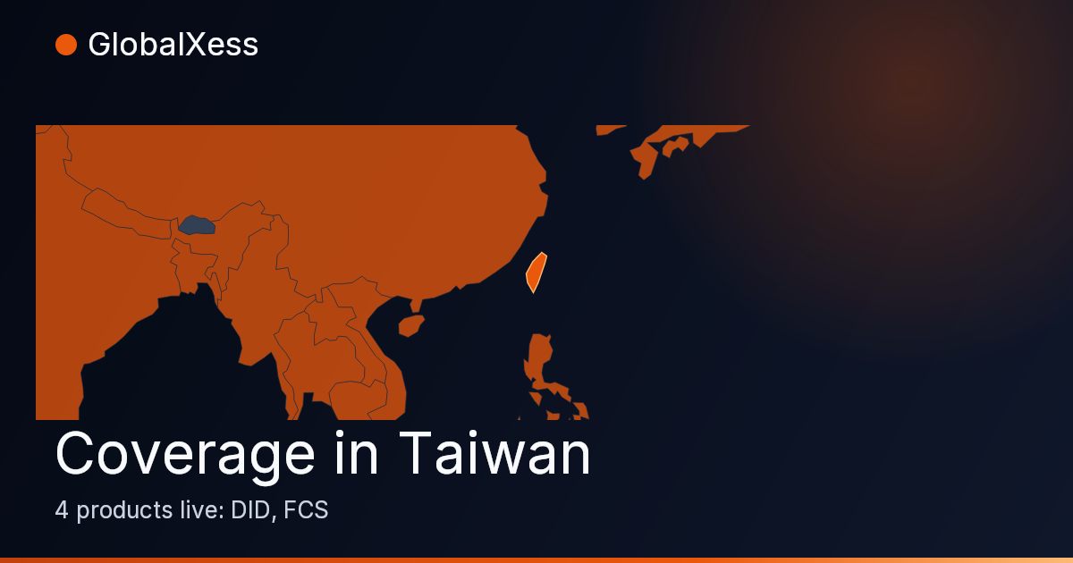 Map highlighting GlobalXess coverage in Taiwan