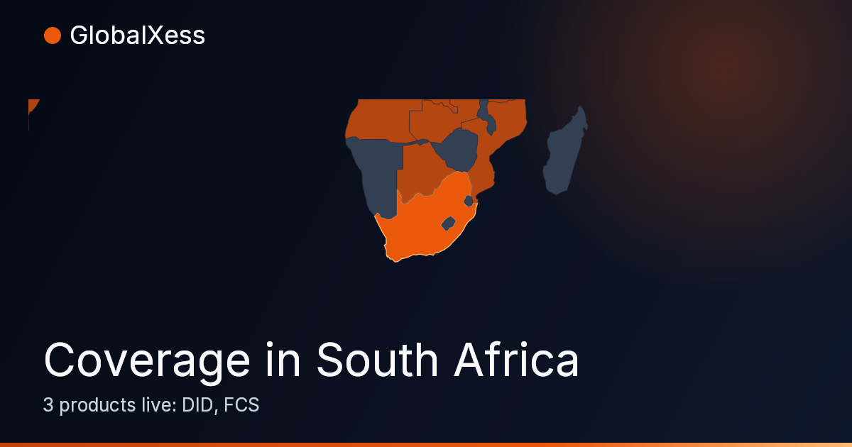 Map highlighting GlobalXess coverage in South Africa